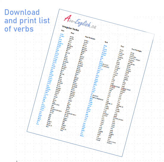 Ace English -list of irregular verbs